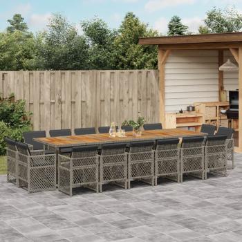 ARDEBO.de - 17-tlg. Garten-Essgruppe mit Kissen Grau Poly Rattan