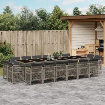 ARDEBO.de - 17-tlg. Garten-Essgruppe mit Kissen Grau Poly Rattan