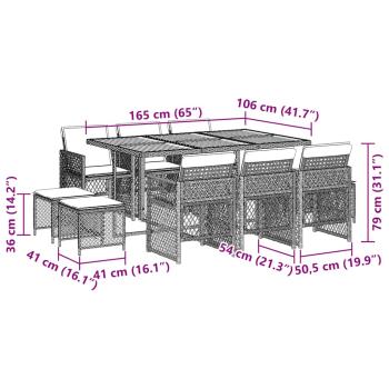 11-tlg. Garten-Essgruppe mit Kissen Beige Poly Rattan