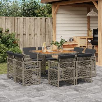 ARDEBO.de - 9-tlg. Garten-Essgruppe mit Kissen Grau Poly Rattan