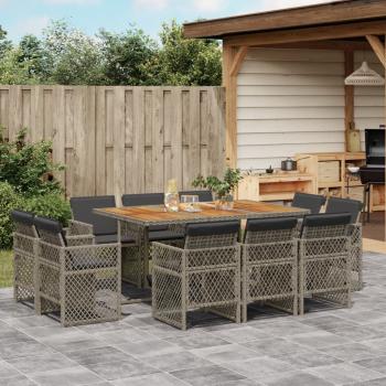 ARDEBO.de - 11-tlg. Garten-Essgruppe mit Kissen Grau Poly Rattan