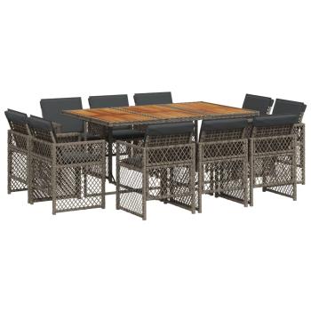 11-tlg. Garten-Essgruppe mit Kissen Grau Poly Rattan