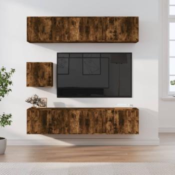 ARDEBO.de - 7-tlg. TV-Schrank-Set Räuchereiche Holzwerkstoff