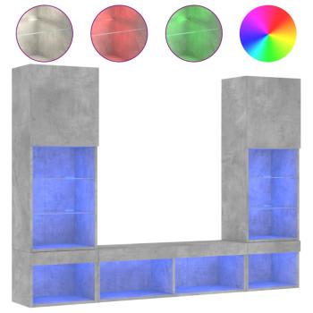 5-tlg. Wohnwand mit LED-Beleuchtung Betongrau Holzwerkstoff