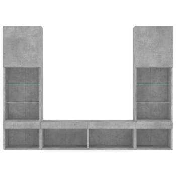 5-tlg. Wohnwand mit LED-Beleuchtung Betongrau Holzwerkstoff