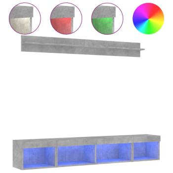 5-tlg. Wohnwand mit LED-Beleuchtung Betongrau Holzwerkstoff