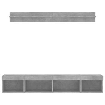 5-tlg. Wohnwand mit LED-Beleuchtung Betongrau Holzwerkstoff