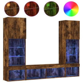 5-tlg. Wohnwand mit LED-Beleuchtung Räuchereiche Holzwerkstoff