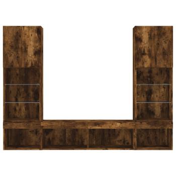 5-tlg. Wohnwand mit LED-Beleuchtung Räuchereiche Holzwerkstoff