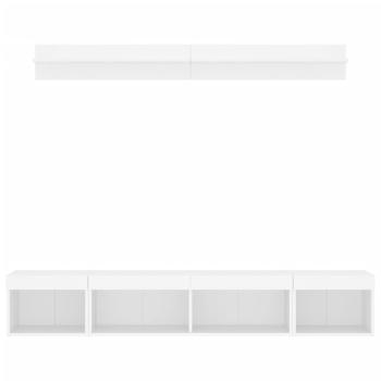 5-tlg. Wohnwand mit LED-Beleuchtung Weiß Holzwerkstoff