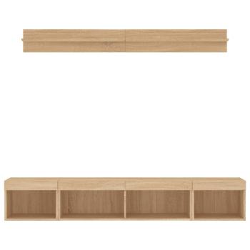 5-tlg. Wohnwand mit LED-Beleuchtung Sonoma-Eiche Holzwerkstoff