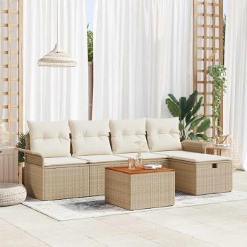 ARDEBO.de - Garten-Sofa-Set mit Speicher 6 pcs Beige Poly Rattan