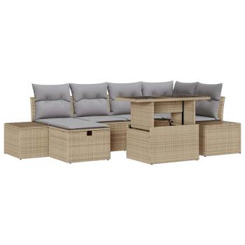 Garten-Sofa-Set mit Kissen mit Speicher 7 pcs Beige Poly Rattan