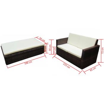 2-tlg. Garten-Lounge-Set mit Kissen Poly Rattan Braun