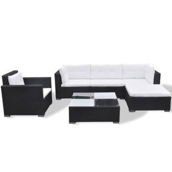 6-tlg. Garten-Lounge-Set mit Kissen Poly Rattan Schwarz