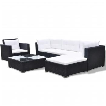 6-tlg. Garten-Lounge-Set mit Kissen Poly Rattan Schwarz