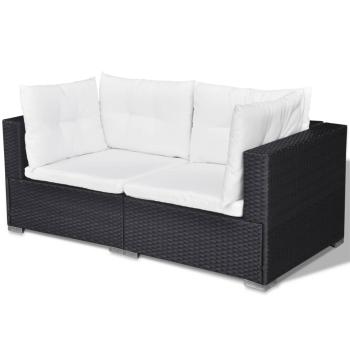 6-tlg. Garten-Lounge-Set mit Kissen Poly Rattan Schwarz