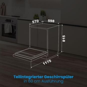 Bomann GSPE 7423 TI Teilintegrierter Einbau-Geschirrspüler, 59,8cm breit, 14 Maßgedecke, Aquastop-Schlauch, Bedienblende Edelstahl (774230)