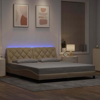 ARDEBO.de - Bettgestell mit LED ohne Matratze Creme 180x200 cm Stoff