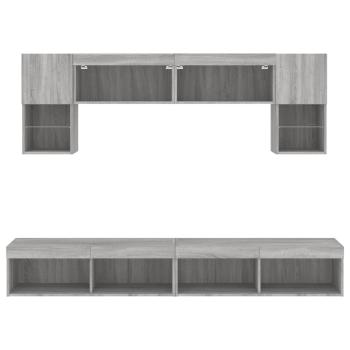 6-tlg. Wohnwand mit LED-Beleuchtung Grau Sonoma Holzwerkstoff