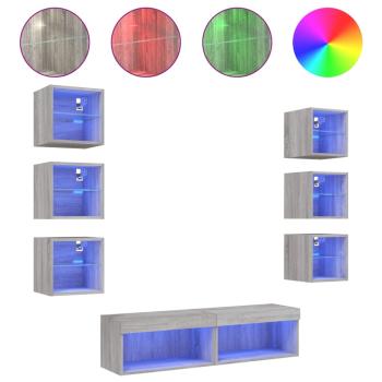 8-tlg. Wohnwand mit LED-Beleuchtung Grau Sonoma Holzwerkstoff