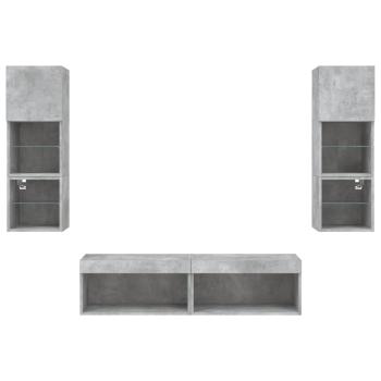 6-tlg. Wohnwand mit LED-Beleuchtung Betongrau Holzwerkstoff