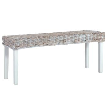 ARDEBO.de - Sitzbank 110 cm Weiß Natur Kubu-Rattan und Massivholz Mahagoni