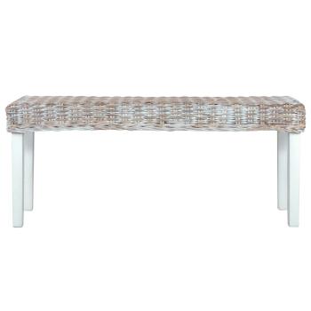 Sitzbank 110 cm Weiß Natur Kubu-Rattan und Massivholz Mahagoni