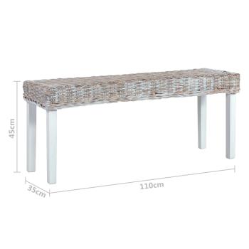 Sitzbank 110 cm Weiß Natur Kubu-Rattan und Massivholz Mahagoni