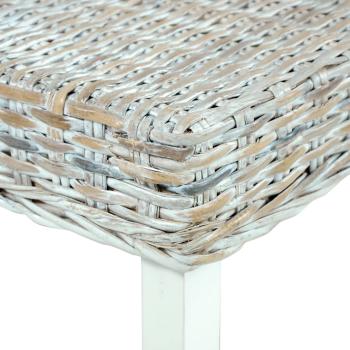 Sitzbank 110 cm Weiß Natur Kubu-Rattan und Massivholz Mahagoni