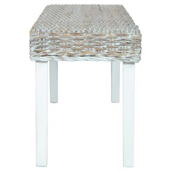 Sitzbank 110 cm Weiß Natur Kubu-Rattan und Massivholz Mahagoni