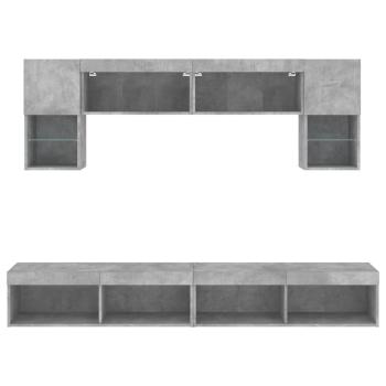 6-tlg. Wohnwand mit LED-Beleuchtung Betongrau Holzwerkstoff