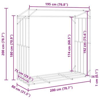 Brennholzregal mit Regenschutz 200x80x200 cm Verzinkter Stahl