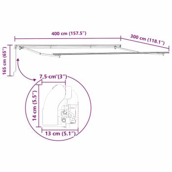 Markise Manuell Weiß 4 × 3 m Metall