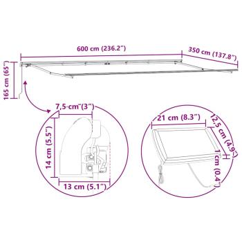Markise mit Manuell Weiß 6 × 3,5 m Metall