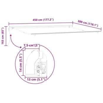 Markise Manuell Weiß 4,5 × 3 m Metall