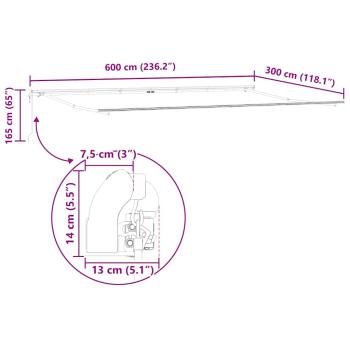 Markise Manuell Weiß 6 x 3 m Metall