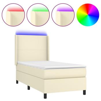 ARDEBO.de - Boxspringbett mit Matratze & LED Creme 100x200 cm Kunstleder