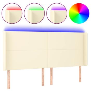 ARDEBO.de - LED Kopfteil Creme 203x16x118/128 cm Kunstleder