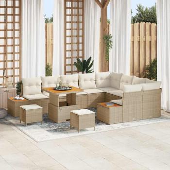 ARDEBO.de - Garten-Sofa-Set mit Kissen 12 pcs Beige Poly Rattan