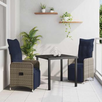 ARDEBO.de - Garten Essgruppe 3 pcs Grau Poly-Rattan