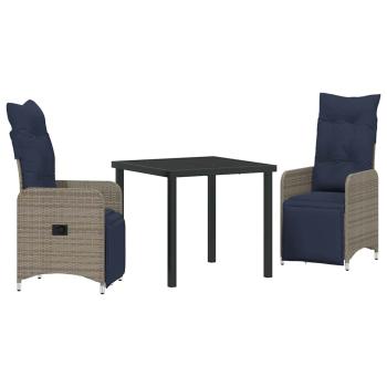 Garten Essgruppe 3 pcs Grau Poly-Rattan
