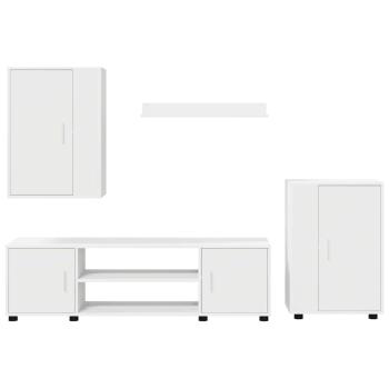 4-teilige TV-Schrank Set Wandmontiert 4 pcs Weiß Holzwerkstoff