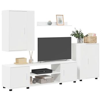 4-teilige TV-Schrank Set Wandmontiert 4 pcs Weiß Holzwerkstoff