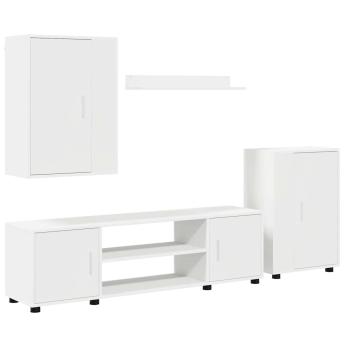 4-teilige TV-Schrank Set Wandmontiert 4 pcs Weiß Holzwerkstoff