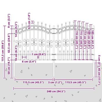 Gartenzaun Grau 165 cm Pulverbeschichteter Stahl