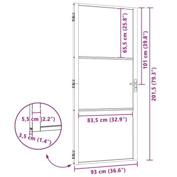Innentür Schwarz 93 x 201.5 cm Gehärtetes Glas, Aluminium