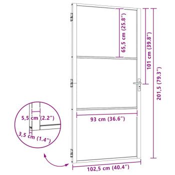 Innentür Schwarz 102.5 x 201.5 cm Gehärtetes Glas, Aluminium