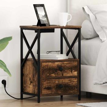 ARDEBO.de - Nachttisch mit Ladestation Räuchereiche Holzwerkstoff