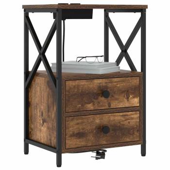 ARDEBO.de - Nachttisch mit Ladestation 2 pcs Räuchereiche Holzwerkstoff